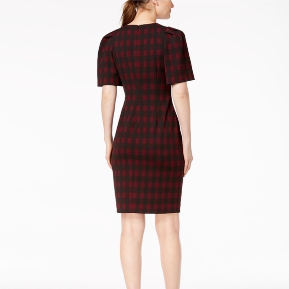 EUC Calvin Klein Short Checked Shift Dress with Oversized Puff Sleeves - Picture 2 of 9